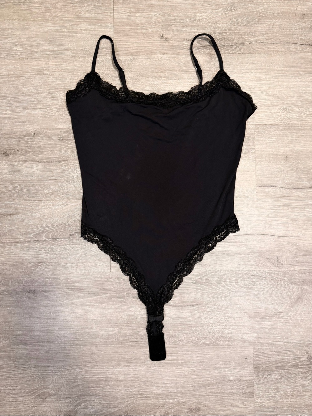 Fashion Nova Black Lace-Trim Stretch Bodysuit